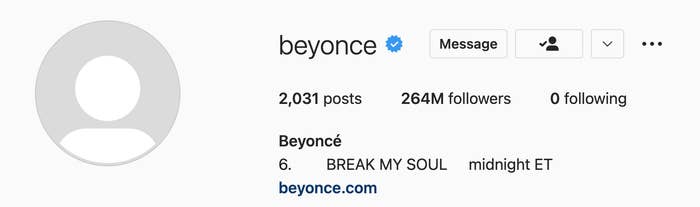 Beyonce&#x27;s instagram profile on Monday morning