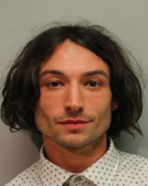 Ezra Miller is pictured in a mugshot