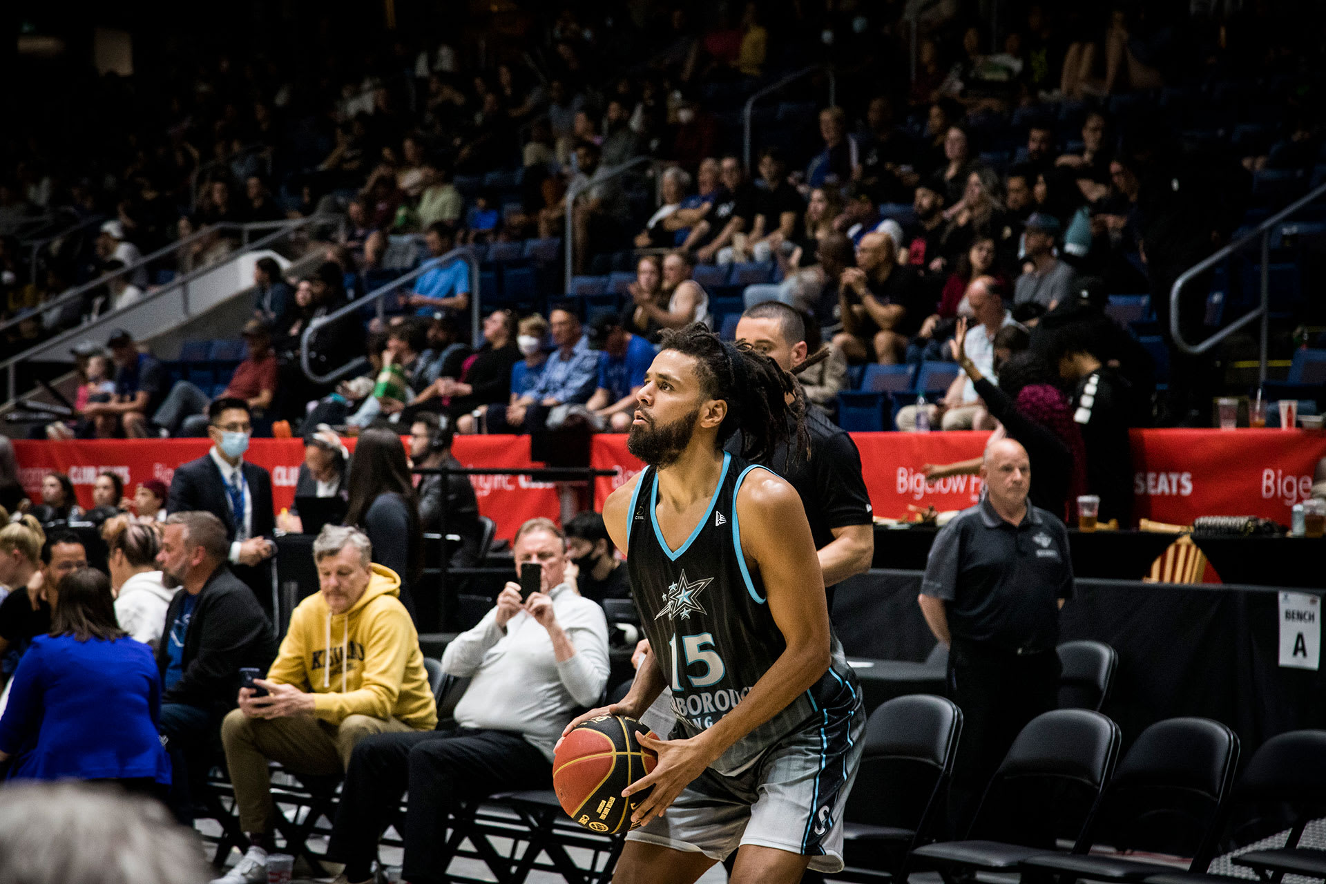 J. Cole shooting the ball for the Scarborough Shooting Stars