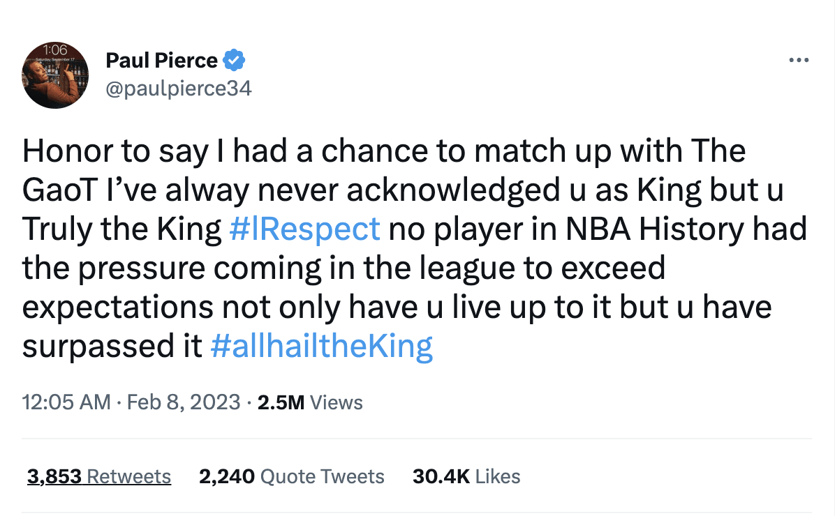 Paul Pierce tweet on Tuesday