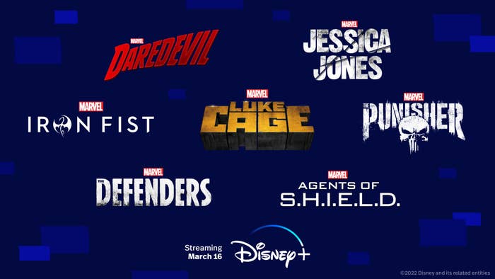 Logos for shows coming to Disney Plus are shown