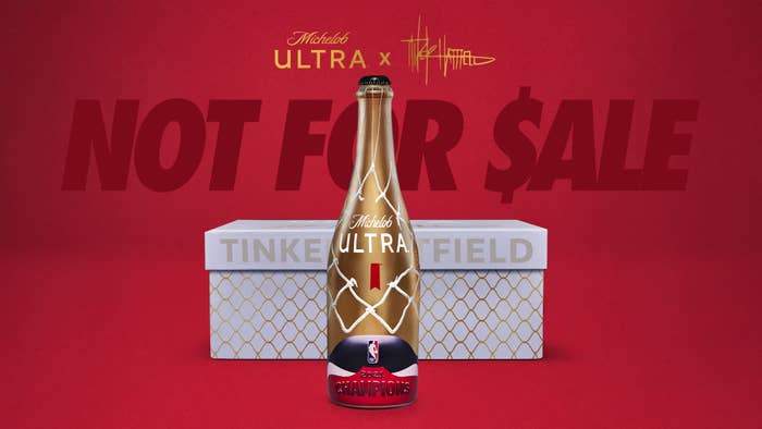 The NBA Championship-themed beer bottle that Nike designer Tinker Hatfield made with Michelob Ultra