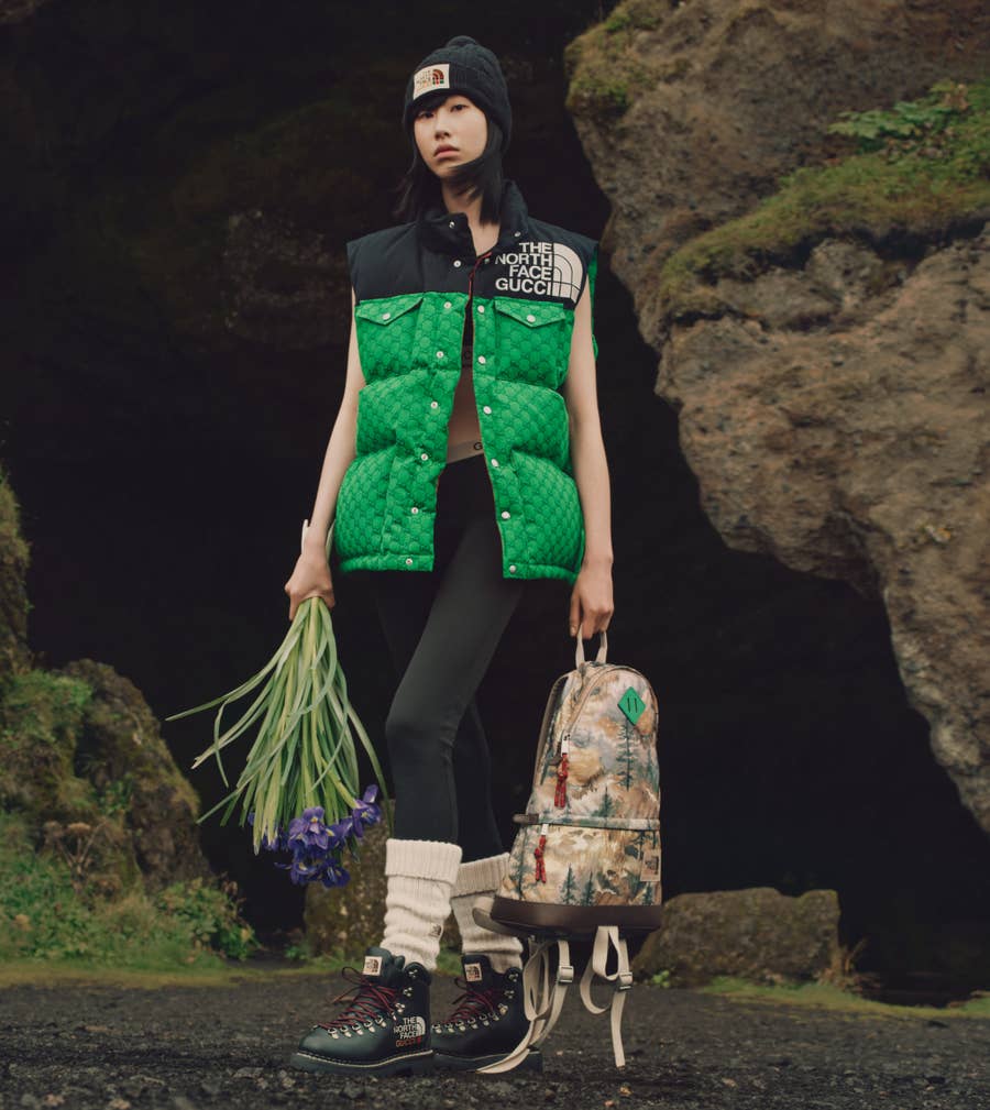 Gucci X The North Face Down Vest in Green