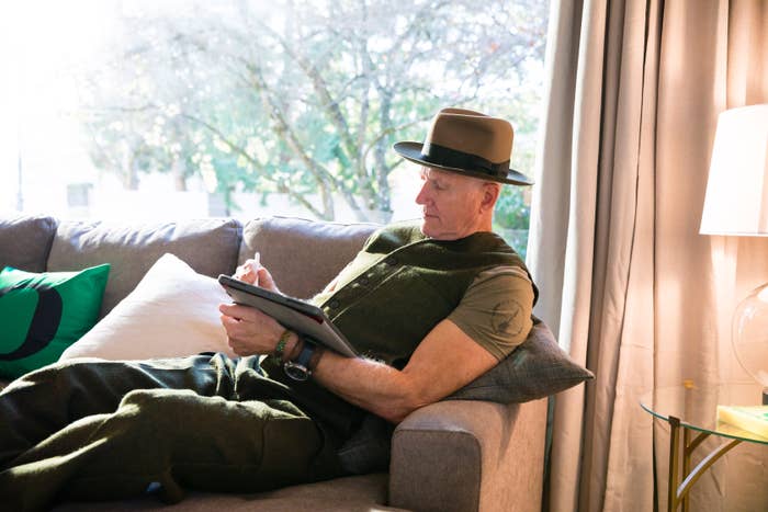 Tinker Hatfield working on an iPad