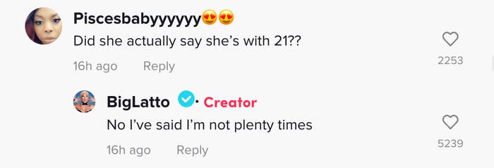 Latto responding to a comment speculating on her dating 21 Savage