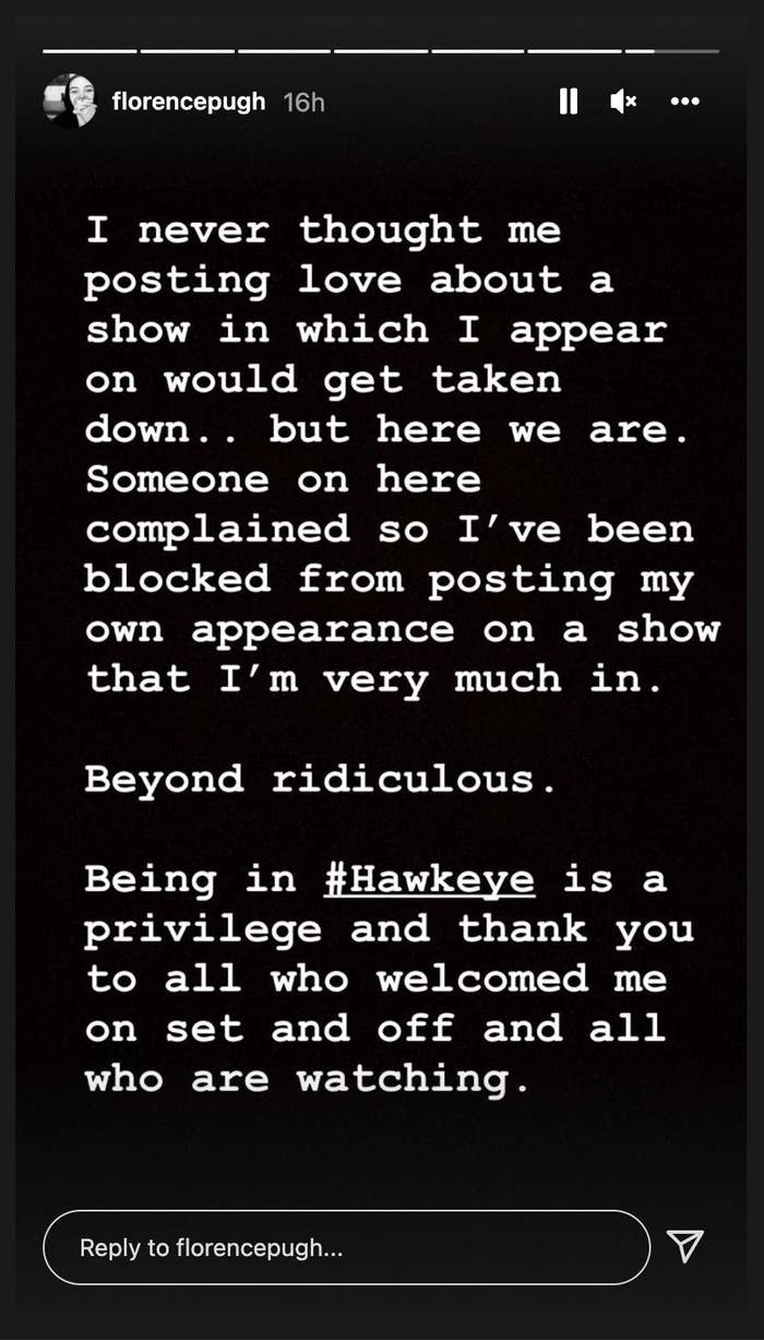 Florence Pugh's instagram stories post