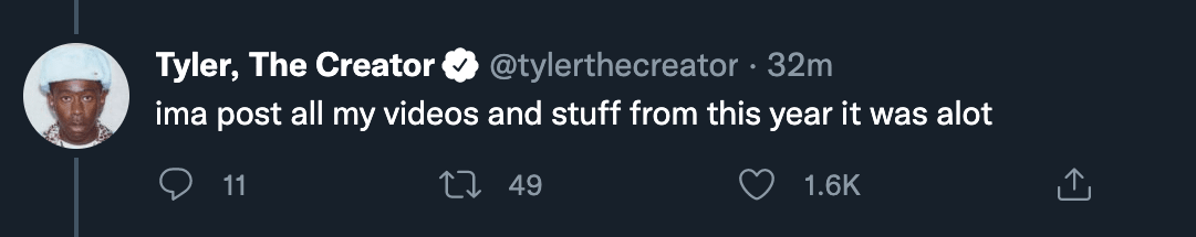 screenshot of tyler the creator tweet