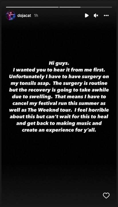 Doja Cat Drops Out of The Weeknd Tour Due to Tonsil Surgery