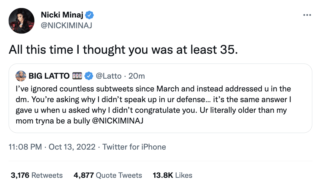 Nicki Minaj Latto tweet screenshot