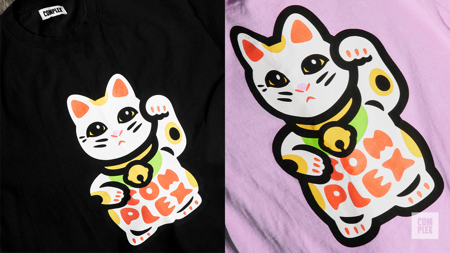 Nigo&#x27;s Complex logo remix and Maneki-Neko graphic for 20th birthday