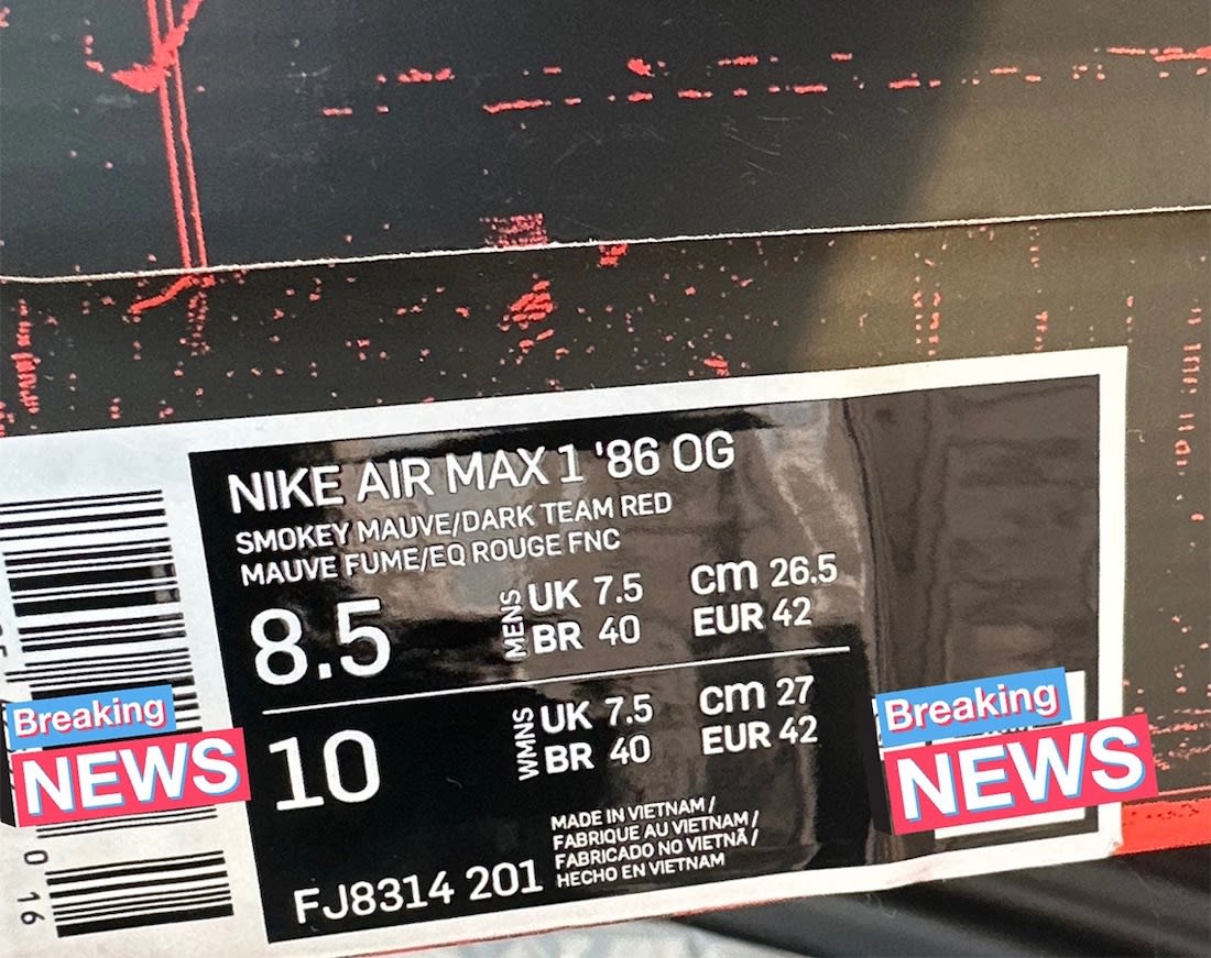 Nike Air Max 1 &#x27;86 OG Smokey Mauve Release Date FJ8314-201 Box