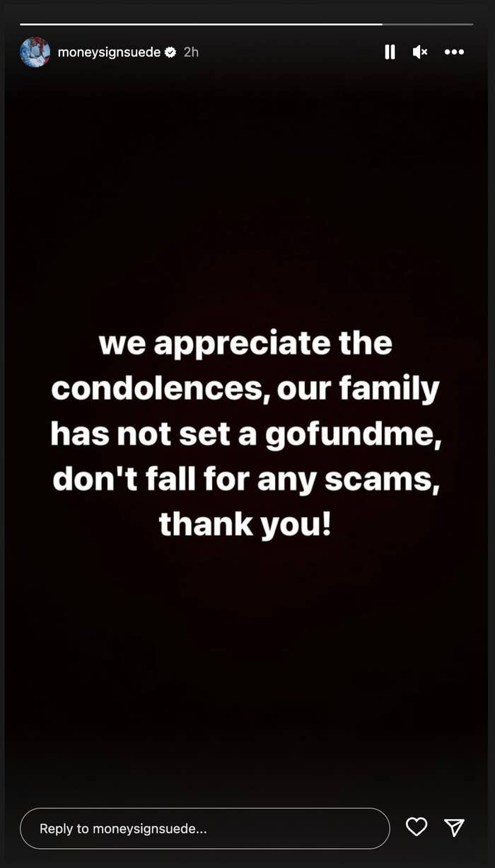 Screenshot from moneysignsuede Instagram Stories in wake of his death.