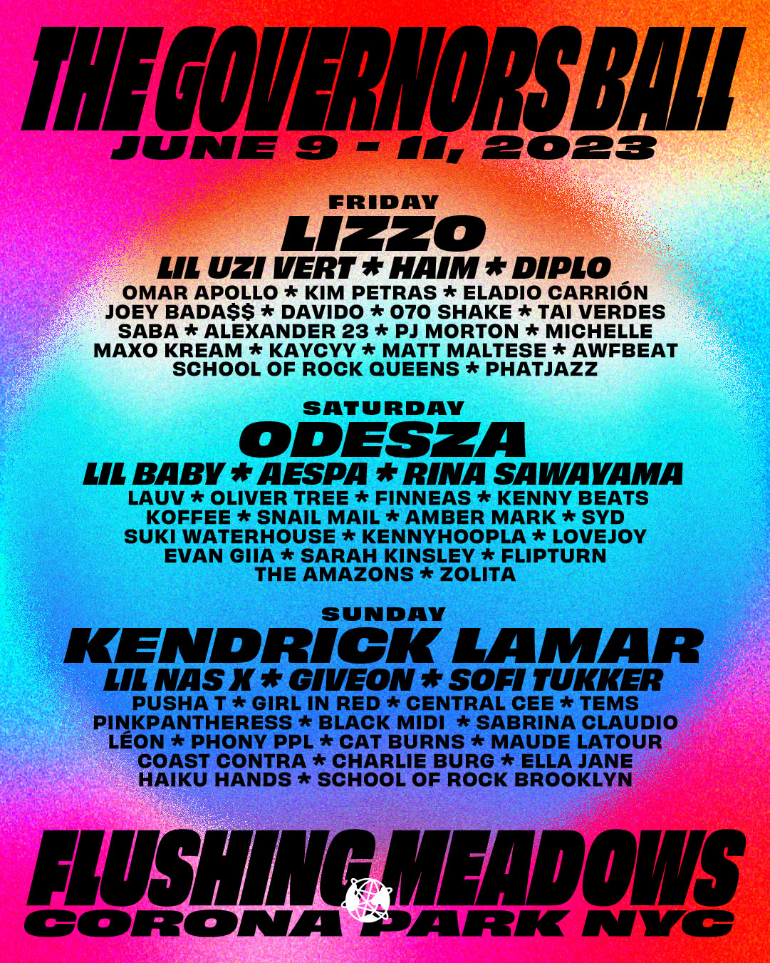 Governors Ball 2023 lineup flyer is pictured