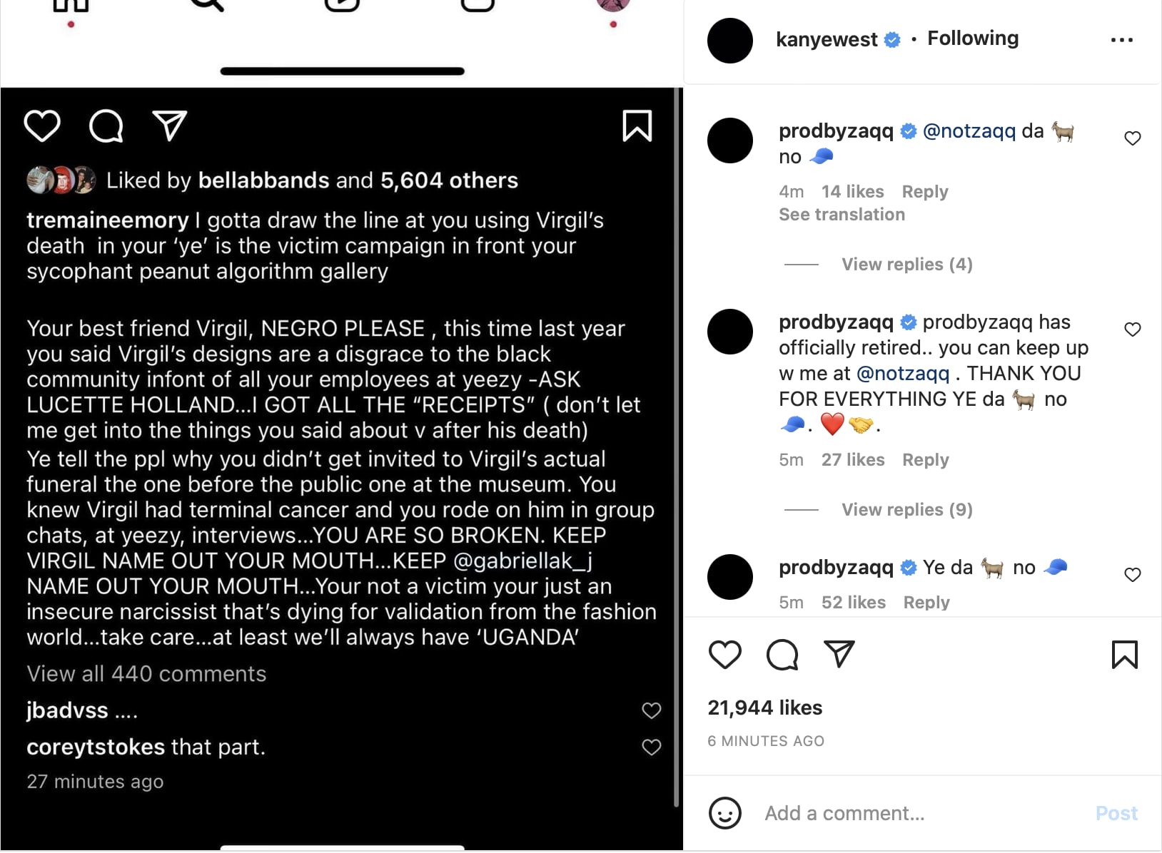 kanye west reposts emory&#x27;s message to his IG account