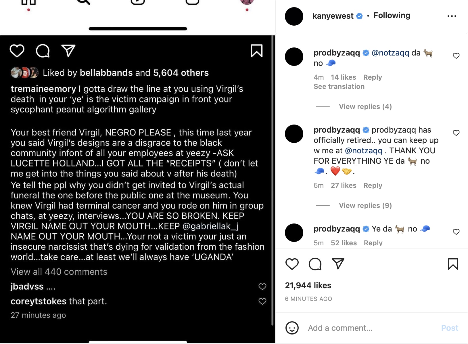 Tremaine Emory Bashes Kanye West Over Virgil Abloh Comments