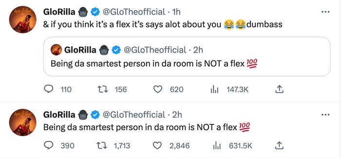 A pair of tweets shared by rapper Glorilla