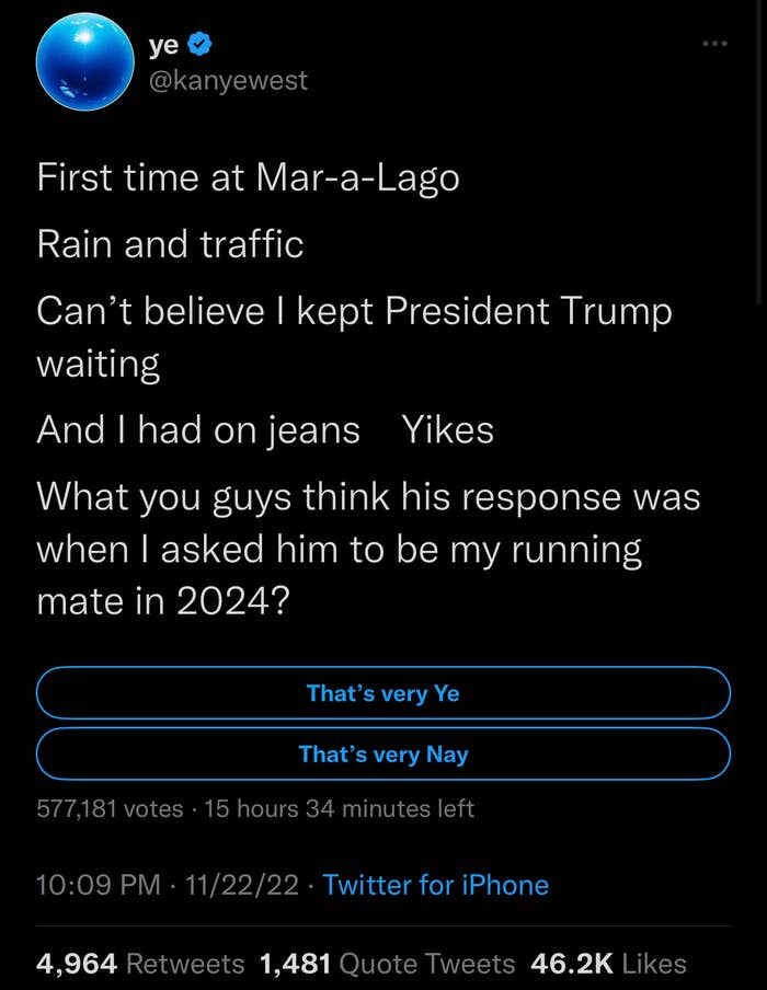 Ye tweets about Trump and 2024