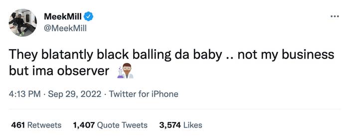 Meek Mill DaBaby tweet on blackballing