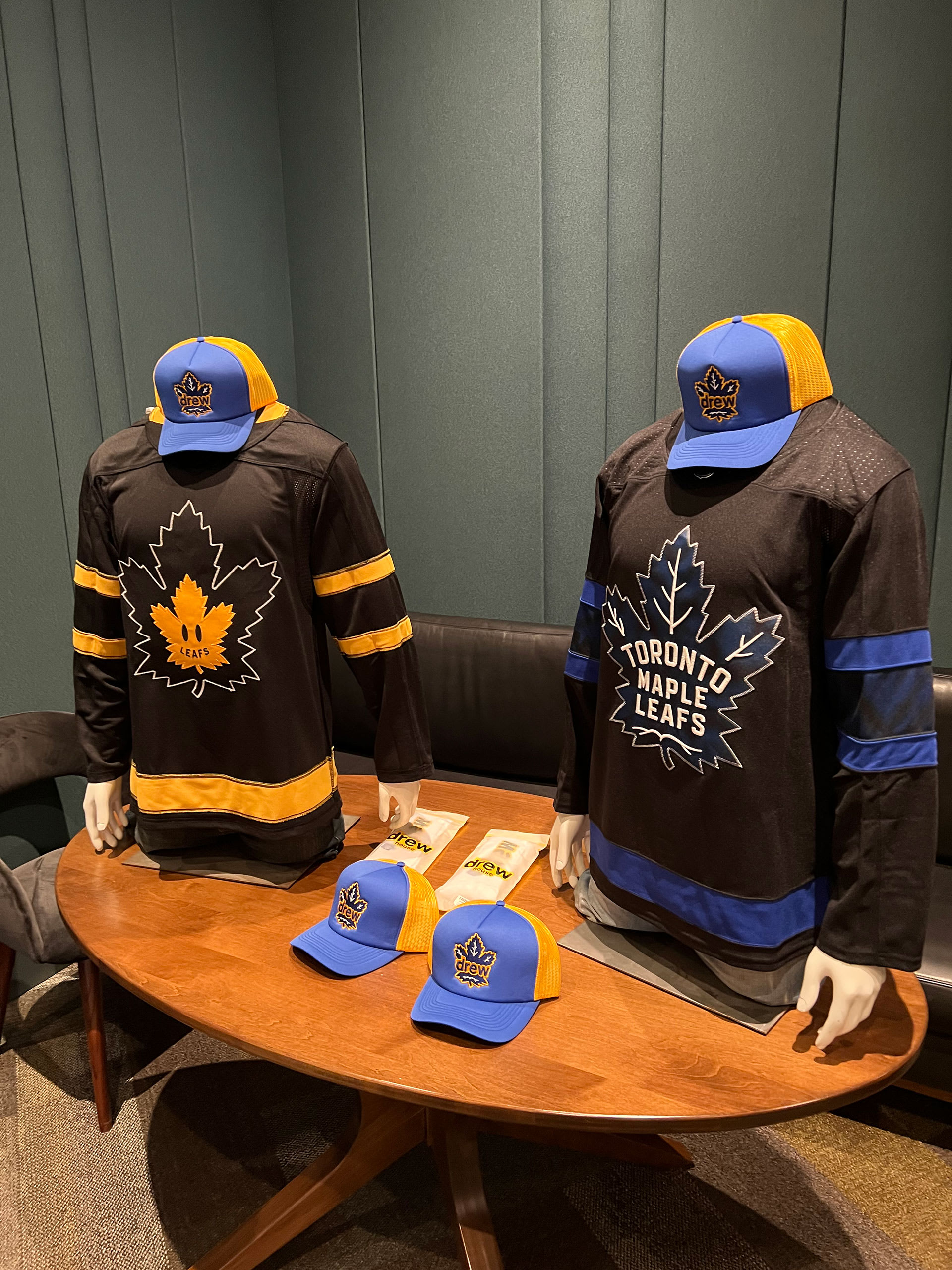 Bieber and the Leafs Drew House collab jersey