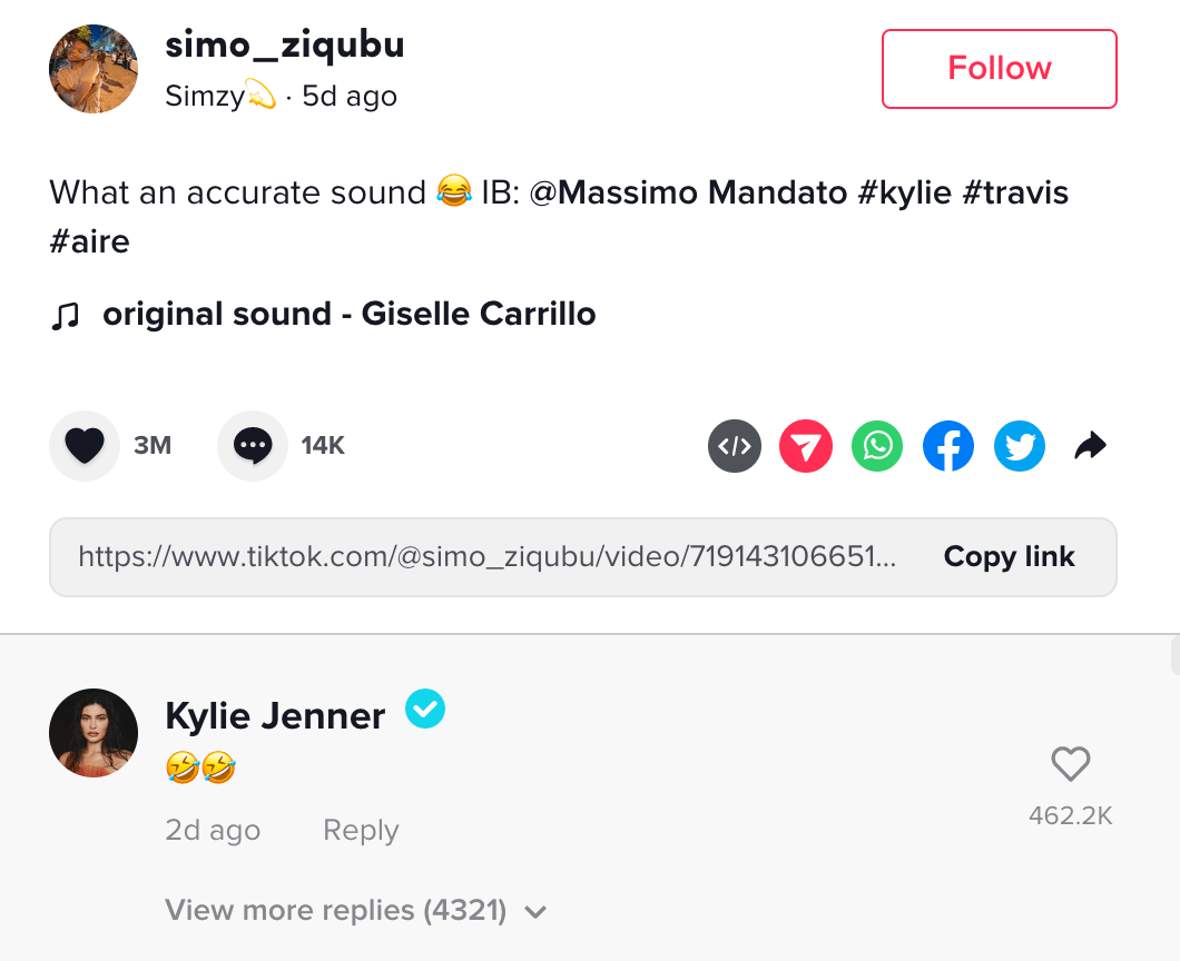 kylie jenner laughs at aire tiktok name