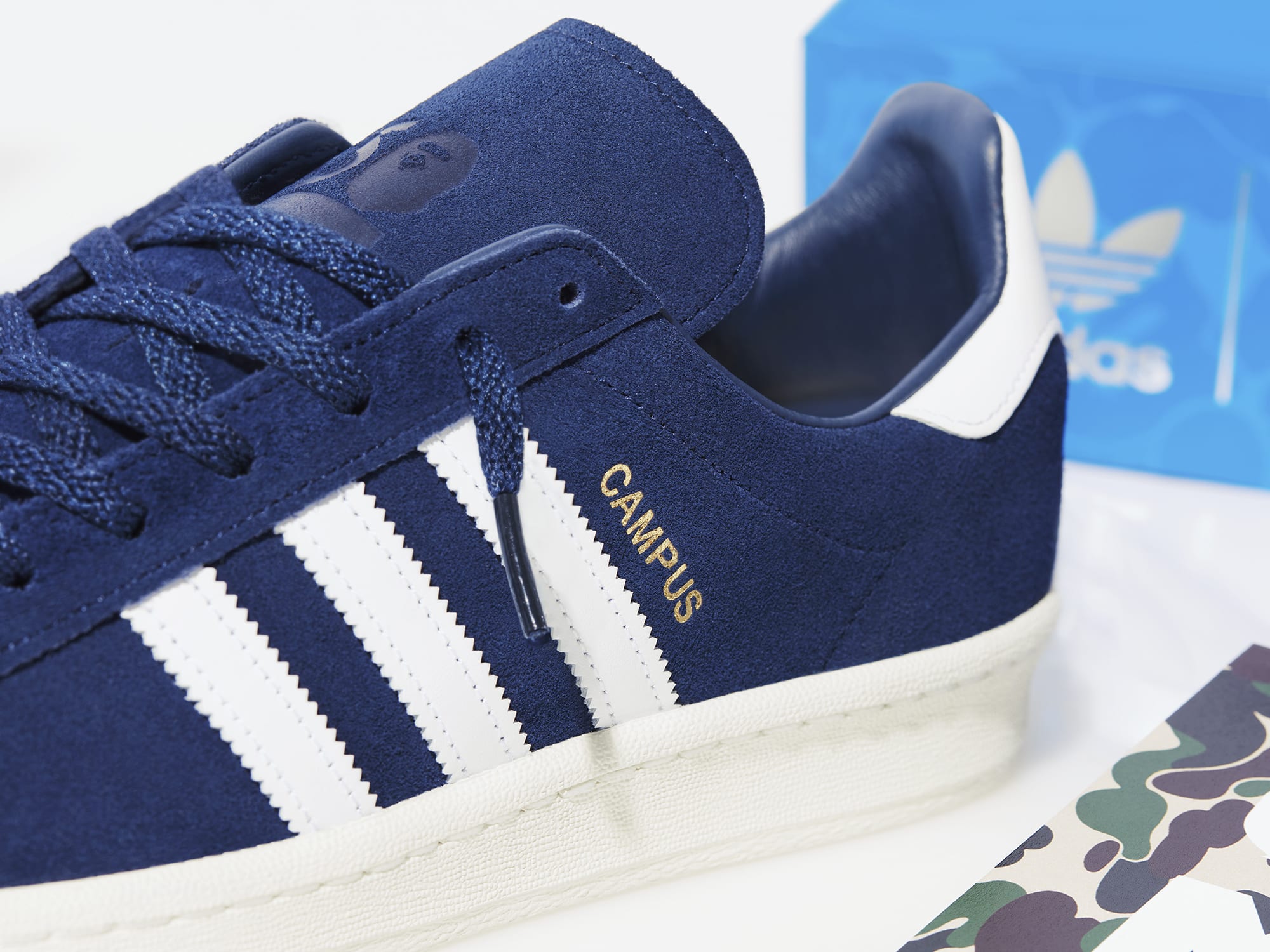 BAPE x Adidas Campus 80s Navy Release Date ID4770 Lateral Detail