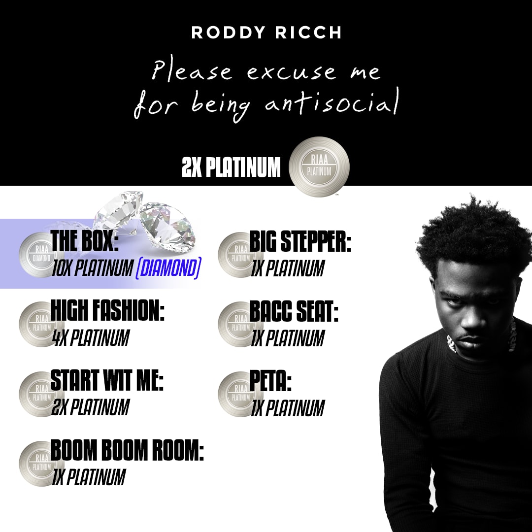 Image of Roddy Ricch&#x27;s RIAA certifications