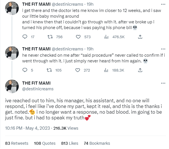 A tweet from The Fit Mami on her relationship with Freddie Gibbs
