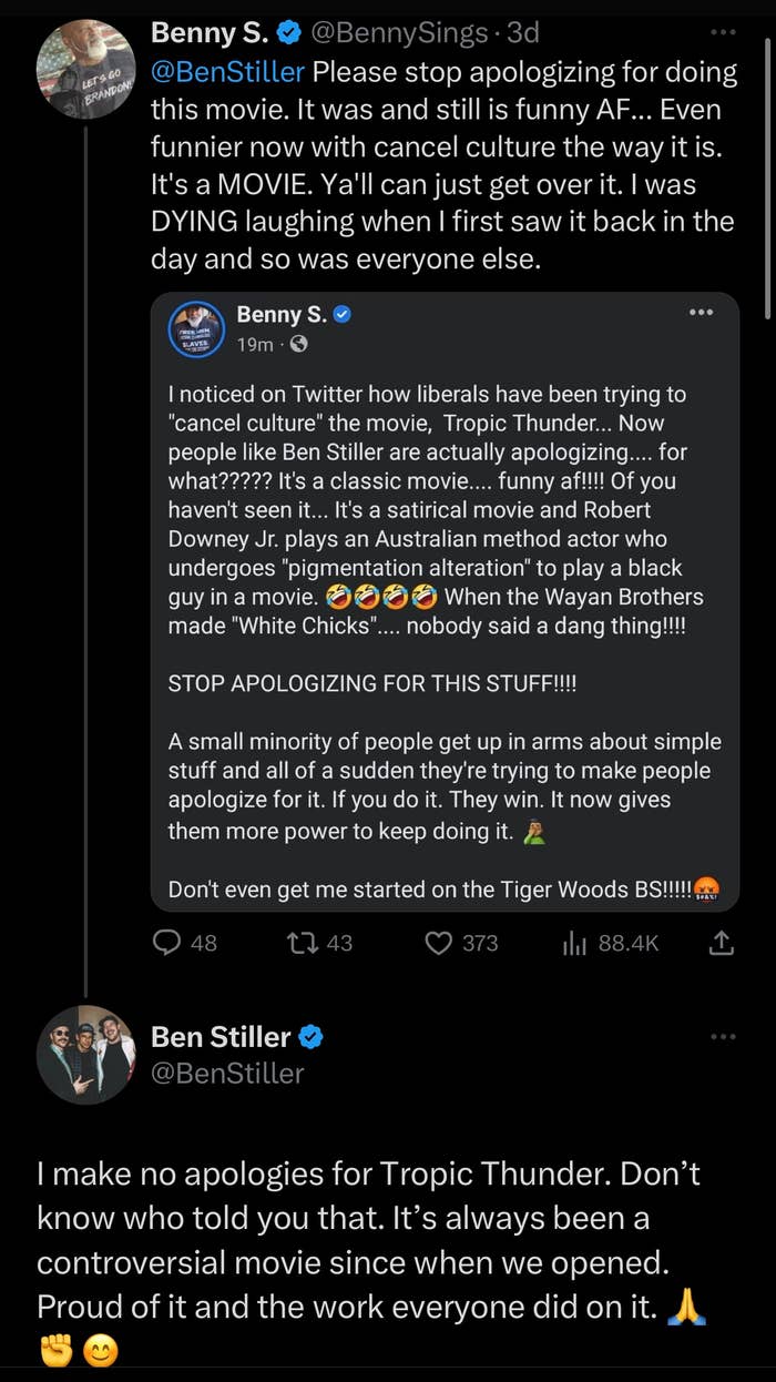 Ben Stiller is seen talking Thunder on Twitter