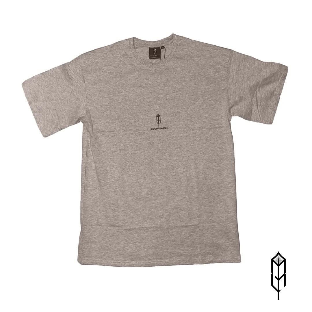 A grey Good Reason tee with the logo