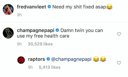 Drake comments on Fred VanVleet&#x27;s Instagram post