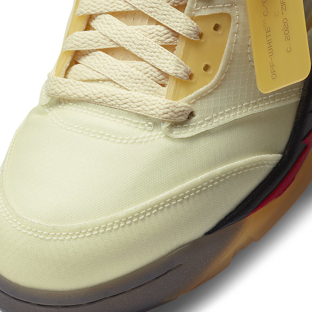 Off-White x Air Jordan 5 &#x27;Sail/Fire Red/Muslin/Black&#x27; (Toe Detail)