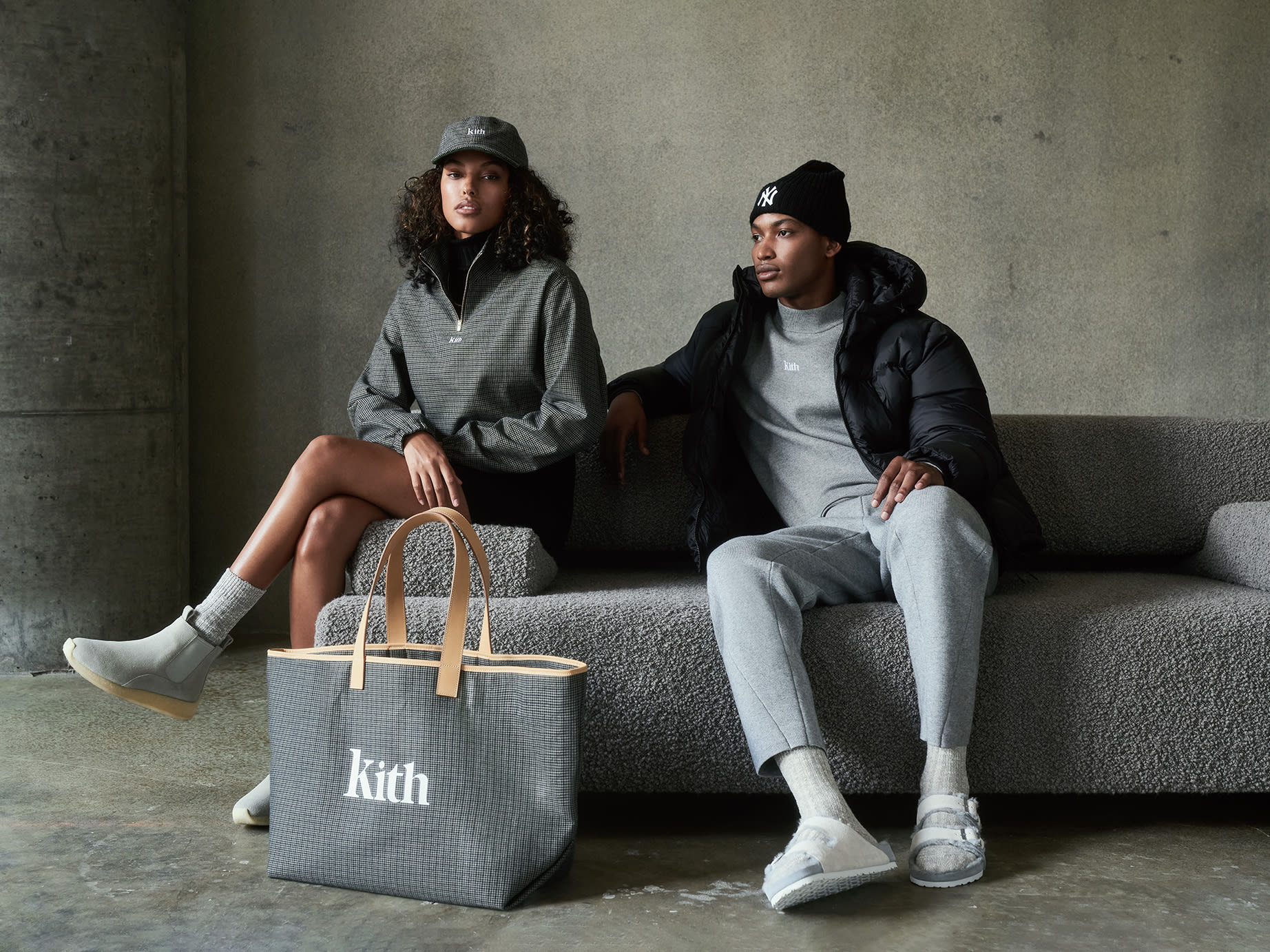 Two models wear Kith pieces.