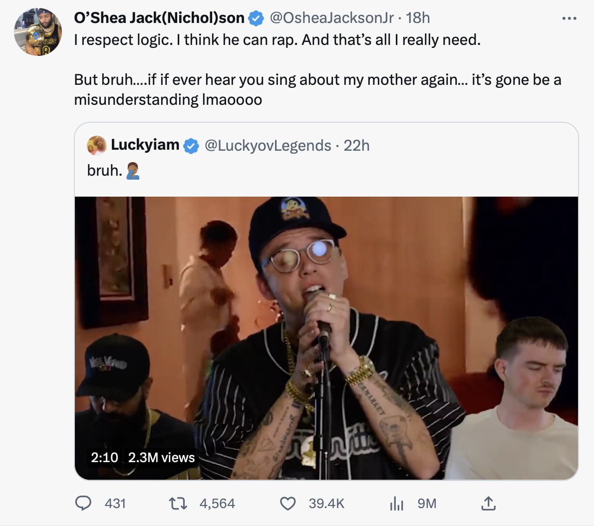 A tweet from O&#x27;Shea Jackson addressing Logic