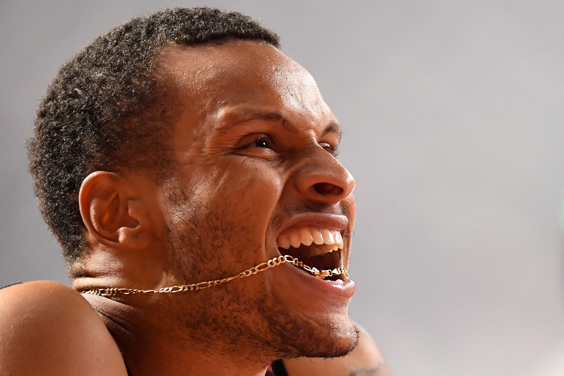 Canada&#x27;s Andre De Grasse reacts after competing in the Men&#x27;s 200m semi-final at the 2019 IAAF Athletics World Championships at the Khalifa International Stadium in Doha on September 30, 2019.