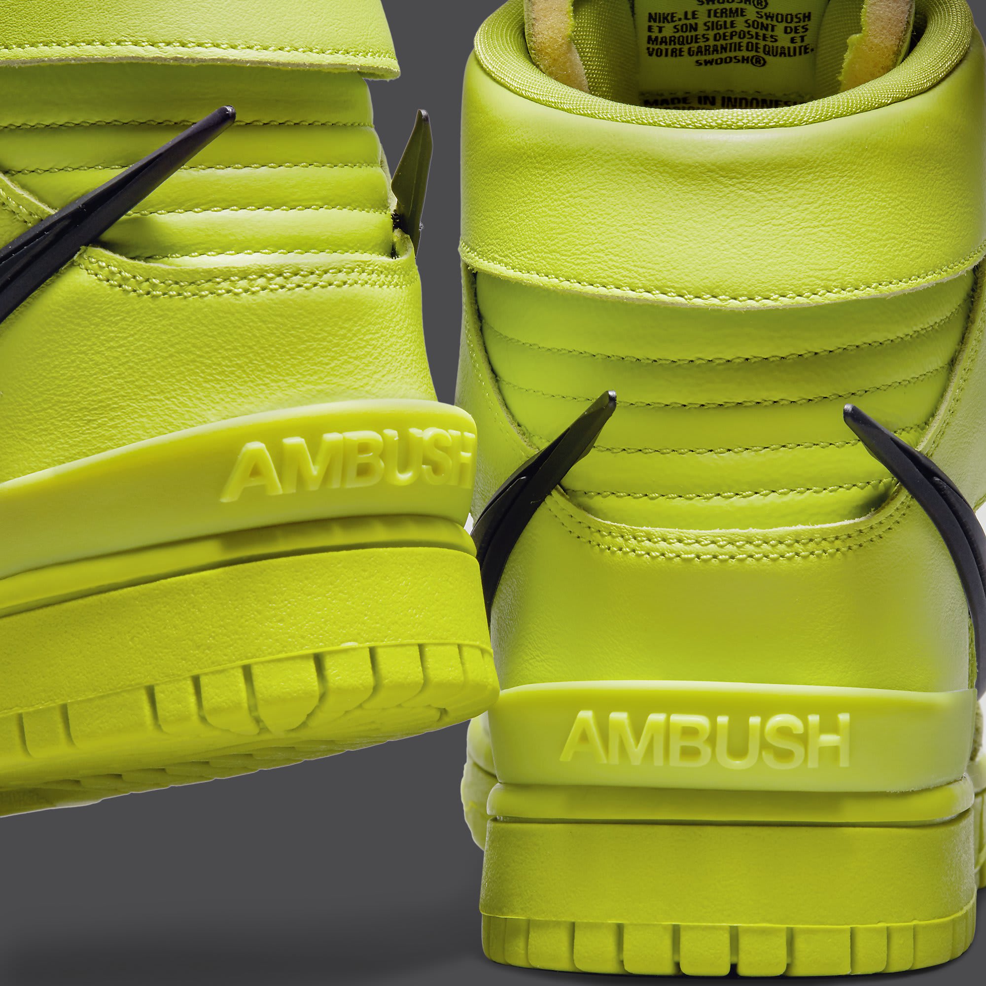 Ambush x Nike Dunk High Atomic Green Release Date CU7544-300 Heel Close