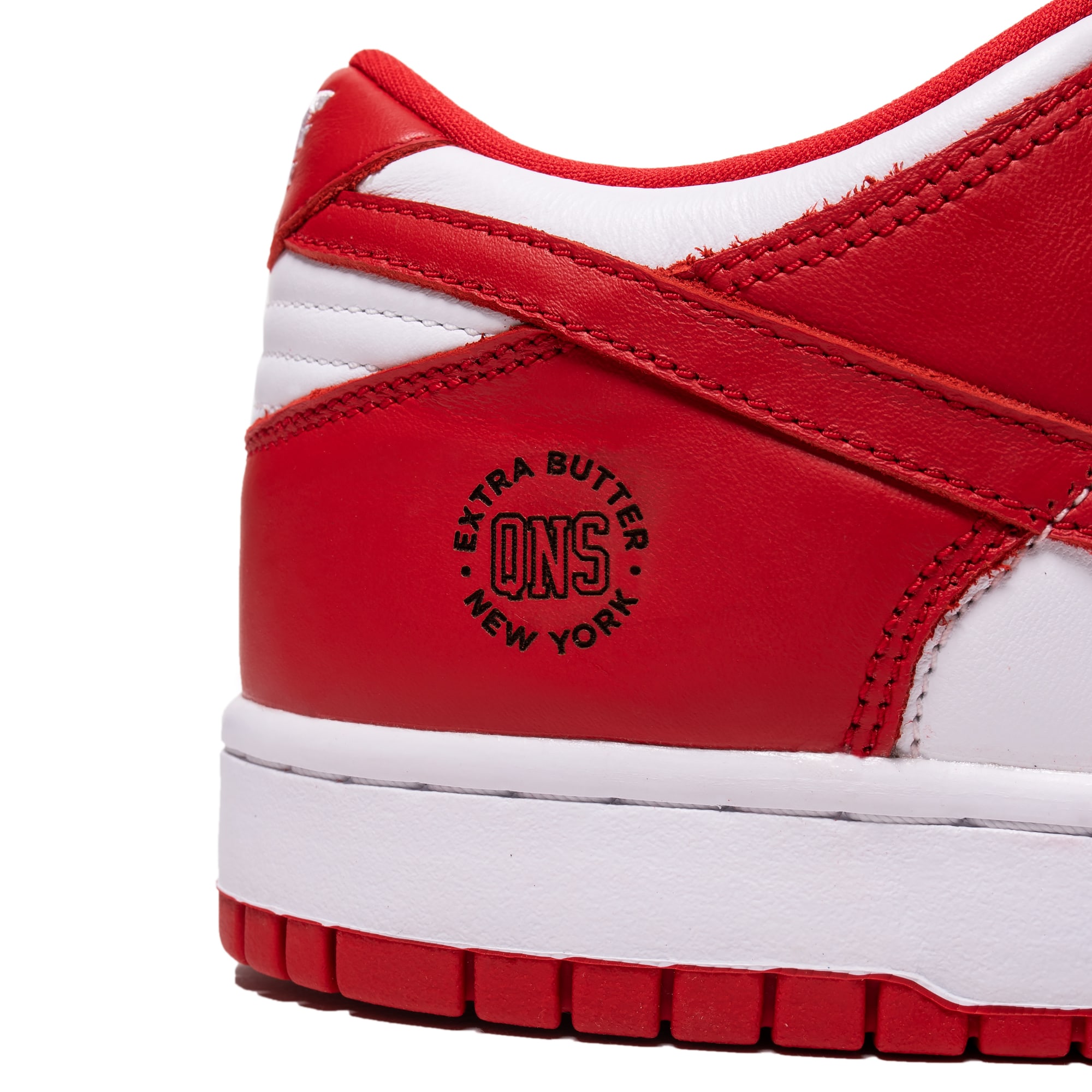 Extra Butter Custom Lasered Nike Dunk Low &#x27;University Red&#x27; Heel