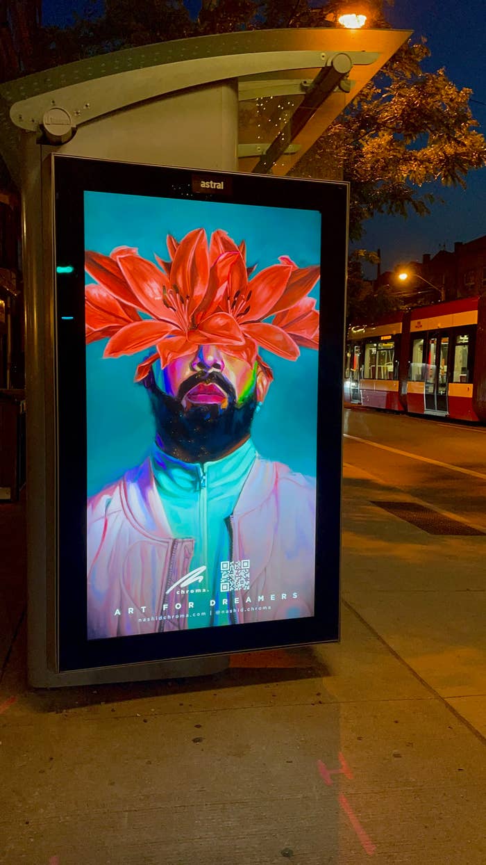 Drake portraits at Toronto bus stop