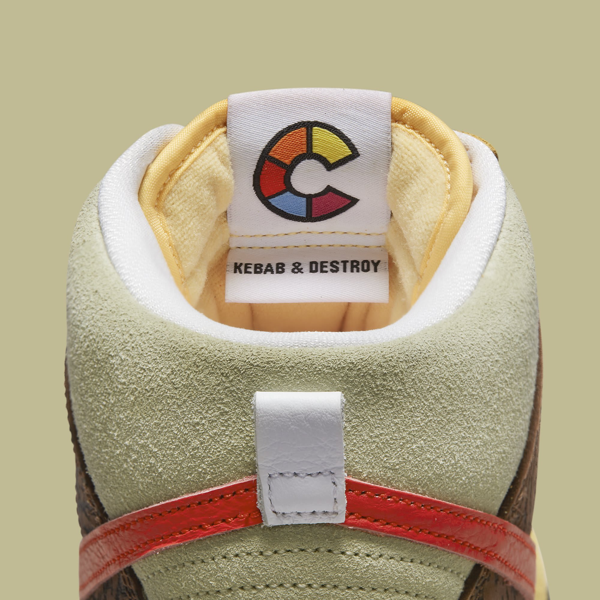 Color Skates x Nike SB Dunk High Kebab &amp; Destroy Release Date CZ2205-700 Tongue Back