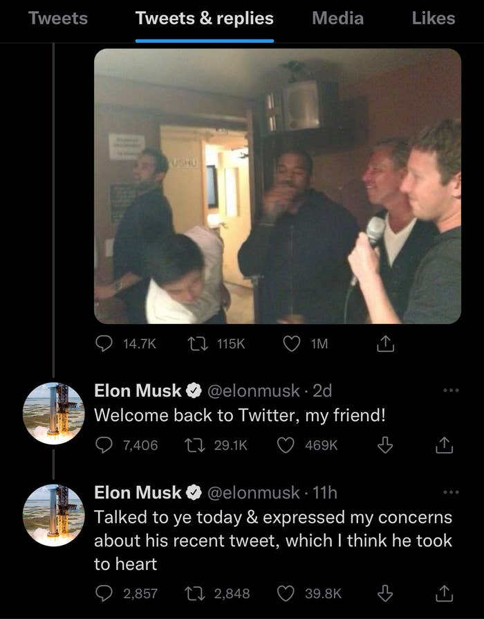Elon Musk is seen sharing a tweet about Ye