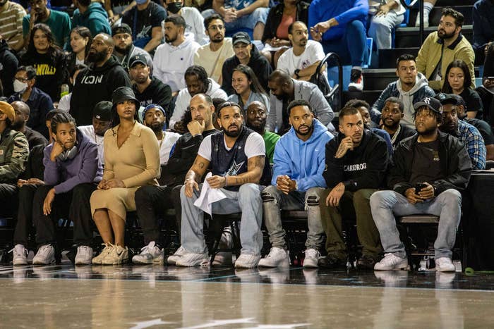 Drake sitting courtside at a Scarborough Shooting Stars&#x27; home opener