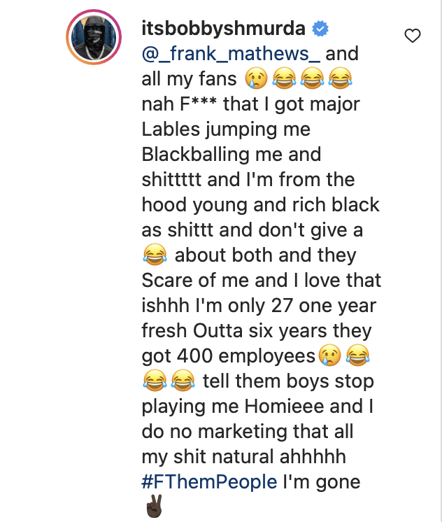 Bobby Shmurda&#x27;s Instagram comment about getting blackballed