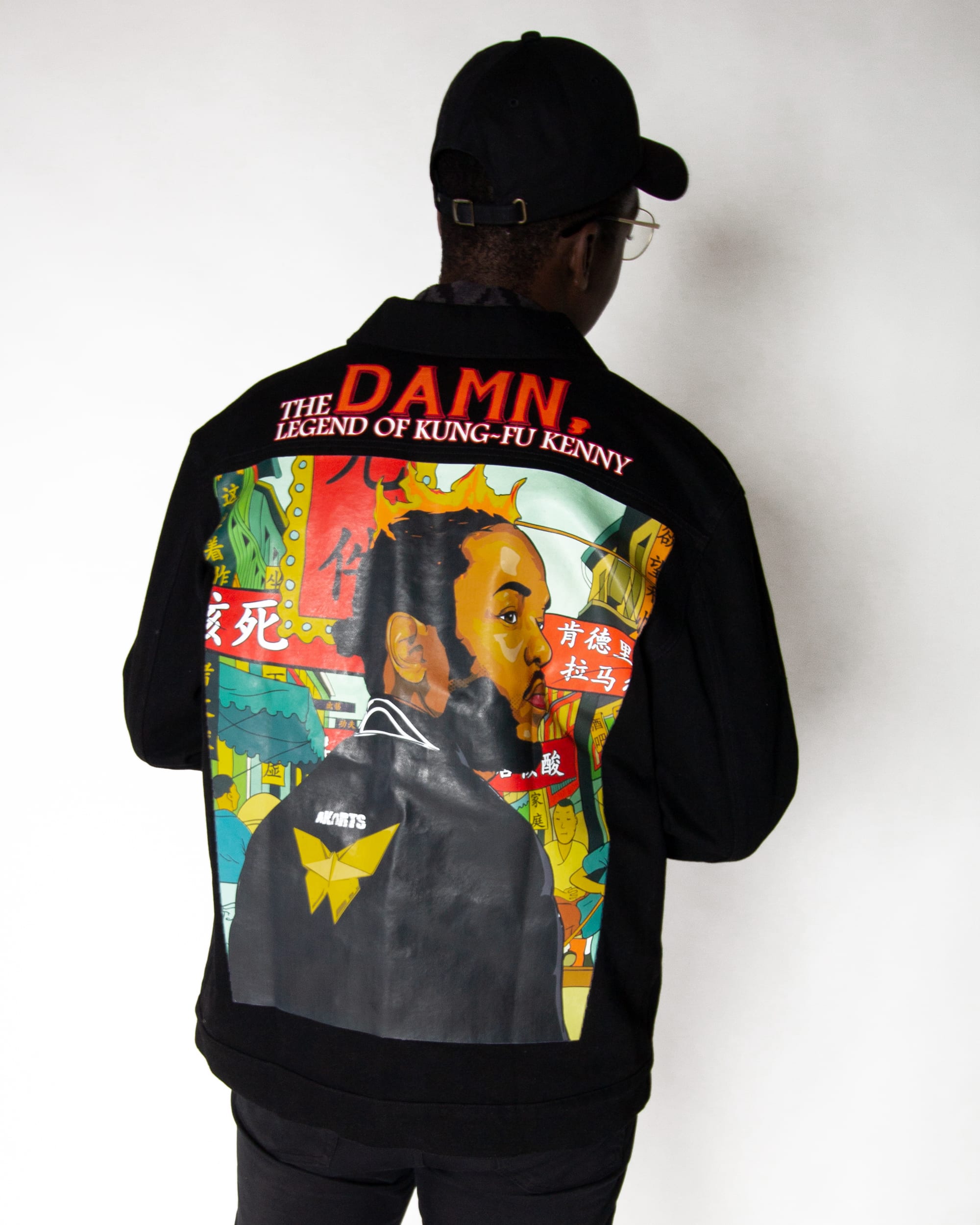 Model in Kendrick Lamar denim jacket