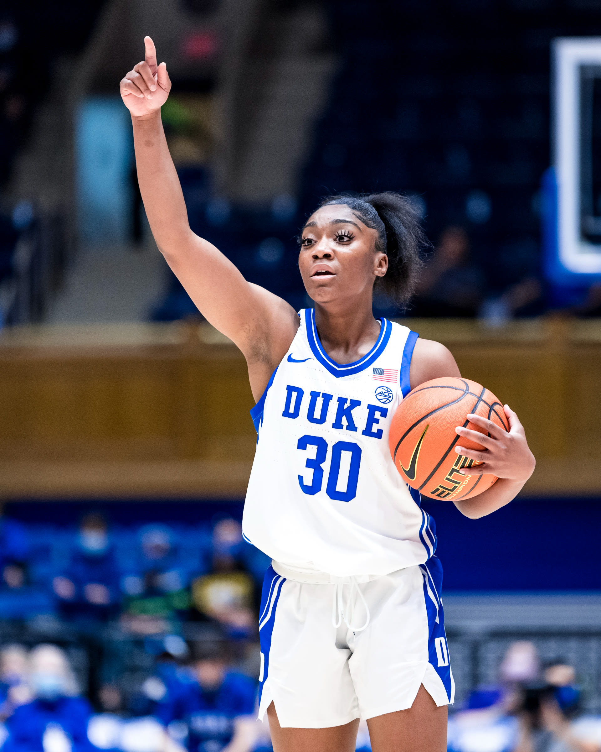Shayeann Day-Wilson playing basketball for Duke.