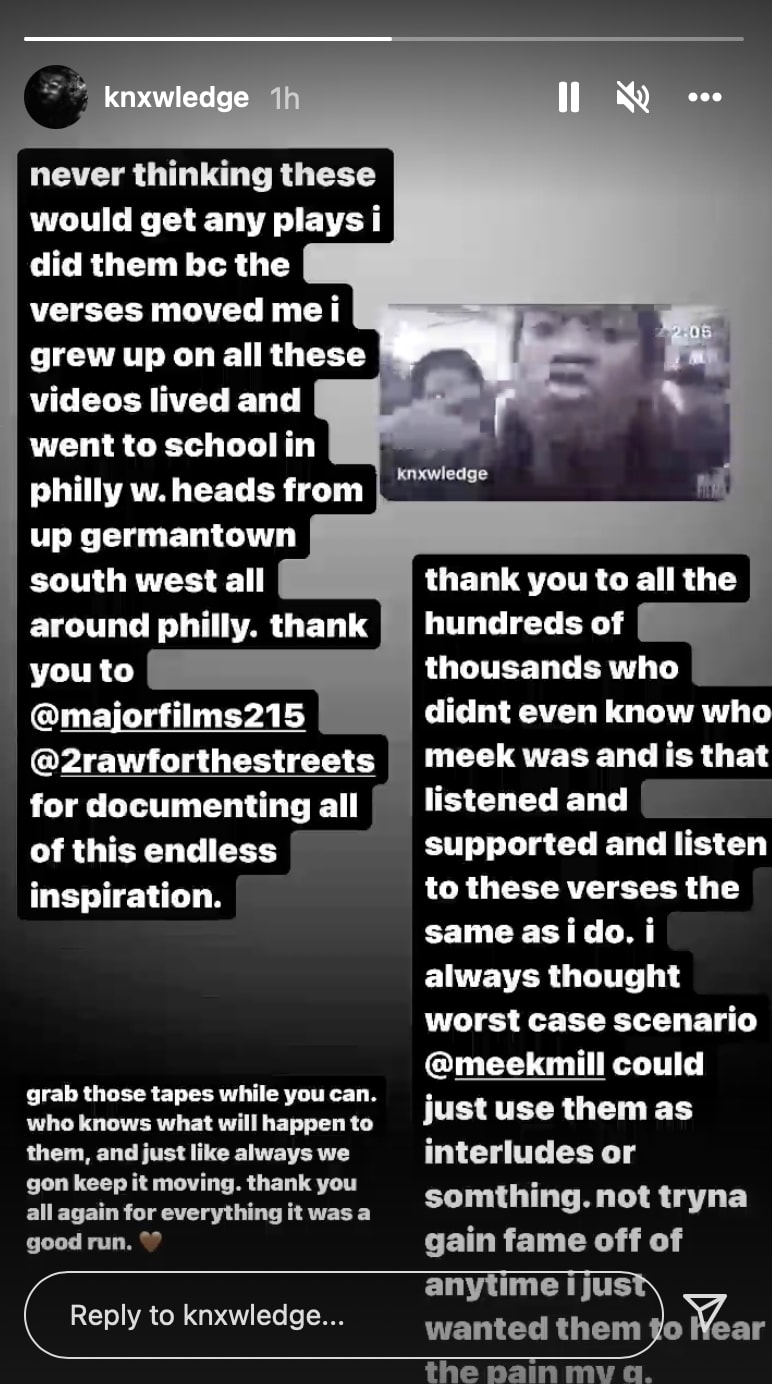 Knxwledge shares a message on Instagram Stories