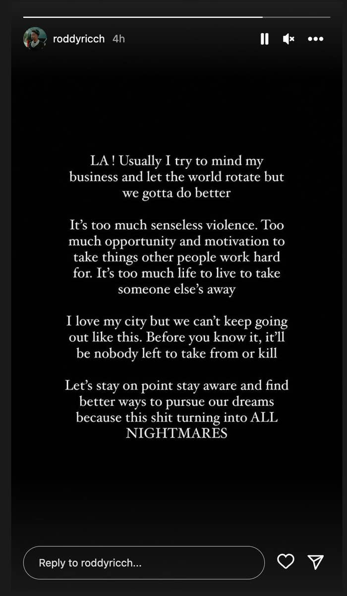 Roddy Ricch's post about LA violence