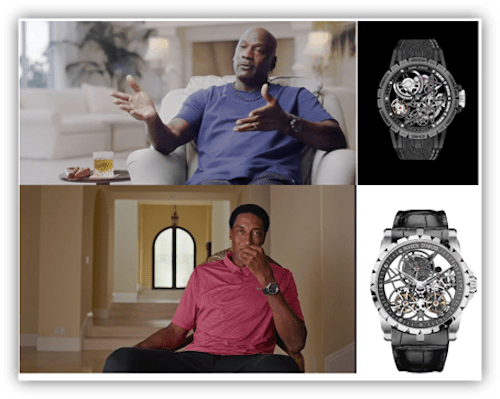 Screenshot from &#x27;The Last Dance&#x27; featuring watches of Scottie Pippen and Michael Jordan.