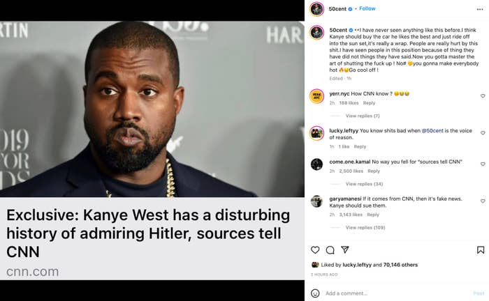 50 Cent&#x27;s Instagram post about Kanye