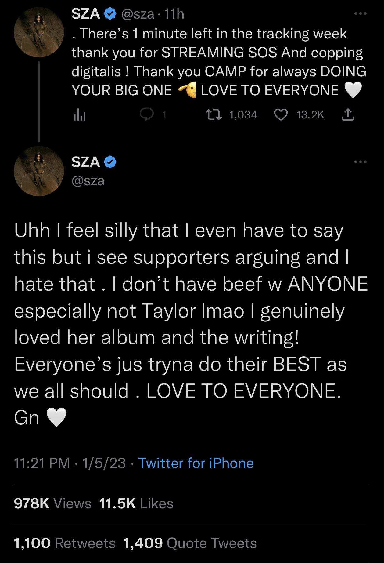 SZA is seen tweeting about Taylor