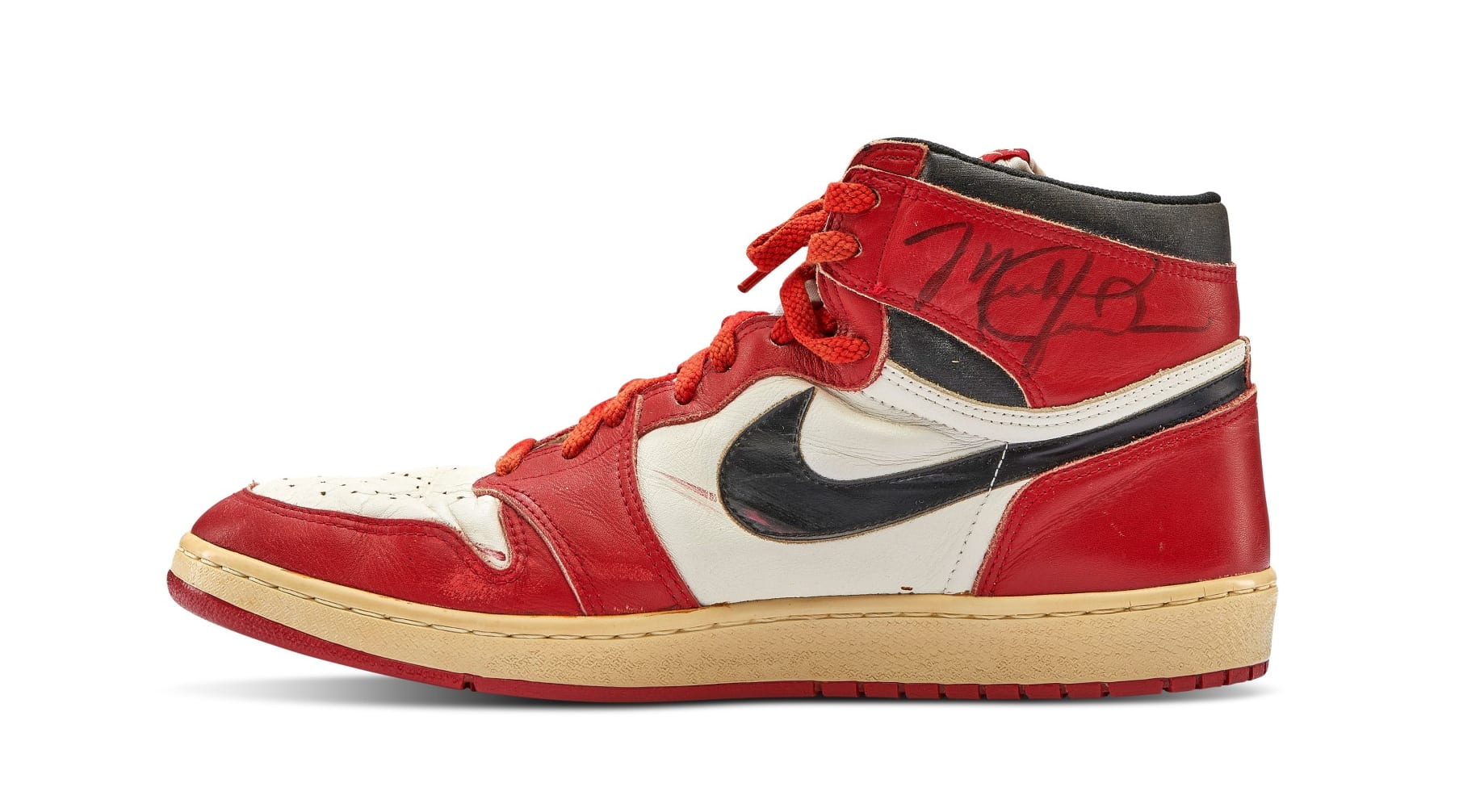Michael Jordan Game Worn Autographed 1985 Air Jordan 1 High &#x27;Chicago&#x27; Medial