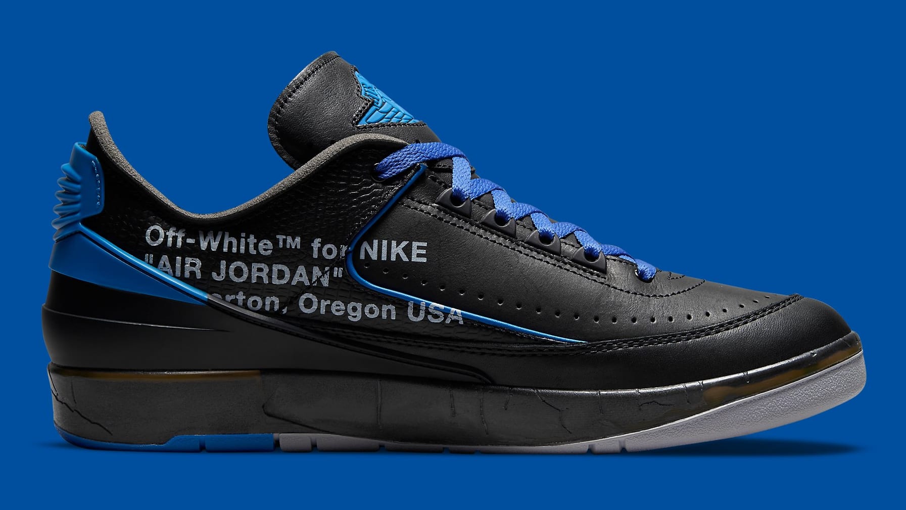 Off-White x Air Jordan 2 II Low Black Varsity Royal Release Date DJ4375-004 Medial